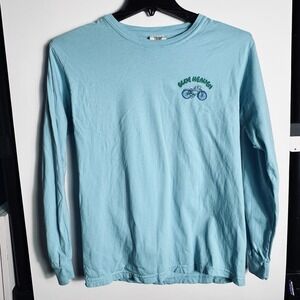 Comfort Colors‎ Women's Small Blue Heaven Key West Graphic Tee Aqua Bike Print